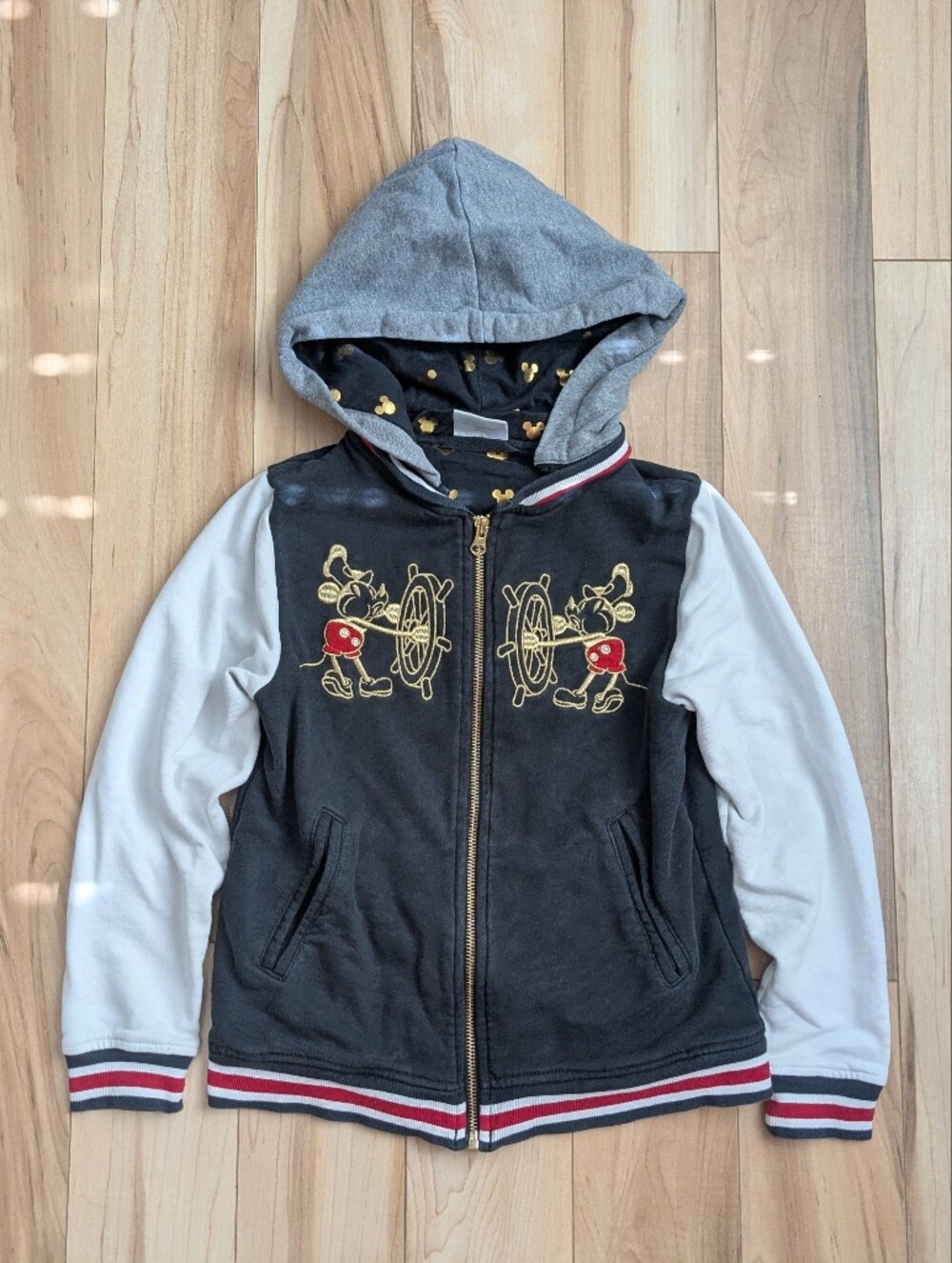 Hanna Andersson Black & White Mickey Mouse Zip Hoodie Jacket Size 8